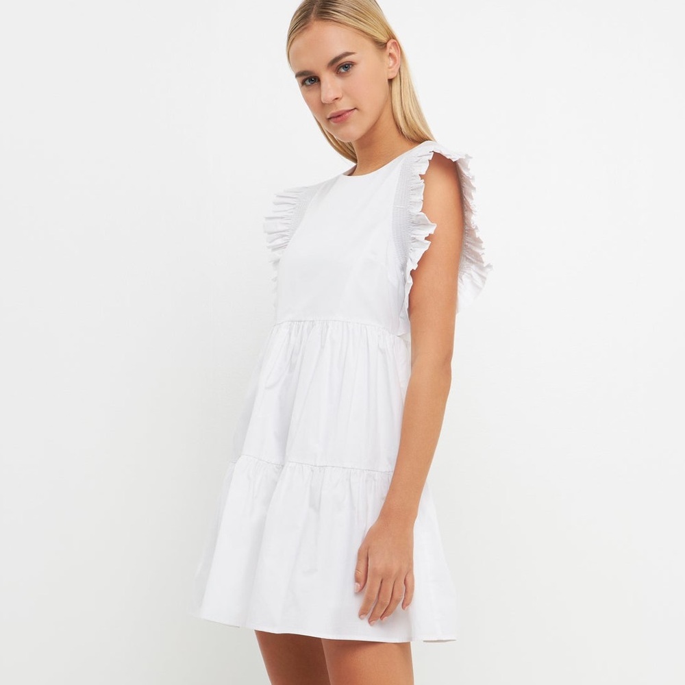 English Factory Cottage Praire Core Smock Ruffle Sleeve Tier Babydoll Mini Dress